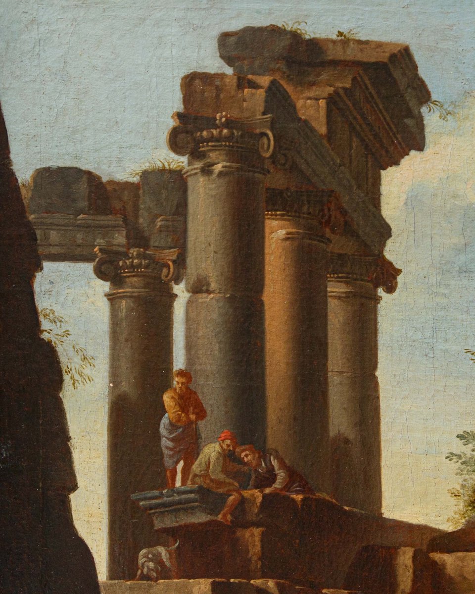 Giovanni Ghisolfi (Milano, 1623 – 1683), Paesaggio con rovine architettoniche e figure-photo-4