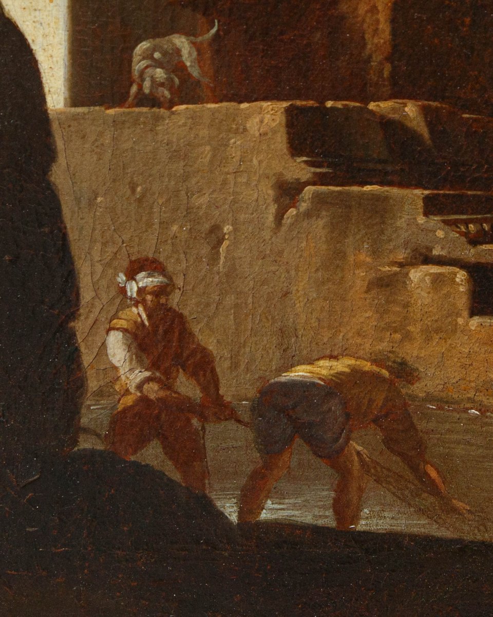 Giovanni Ghisolfi (Milano, 1623 – 1683), Paesaggio con rovine architettoniche e figure-photo-3