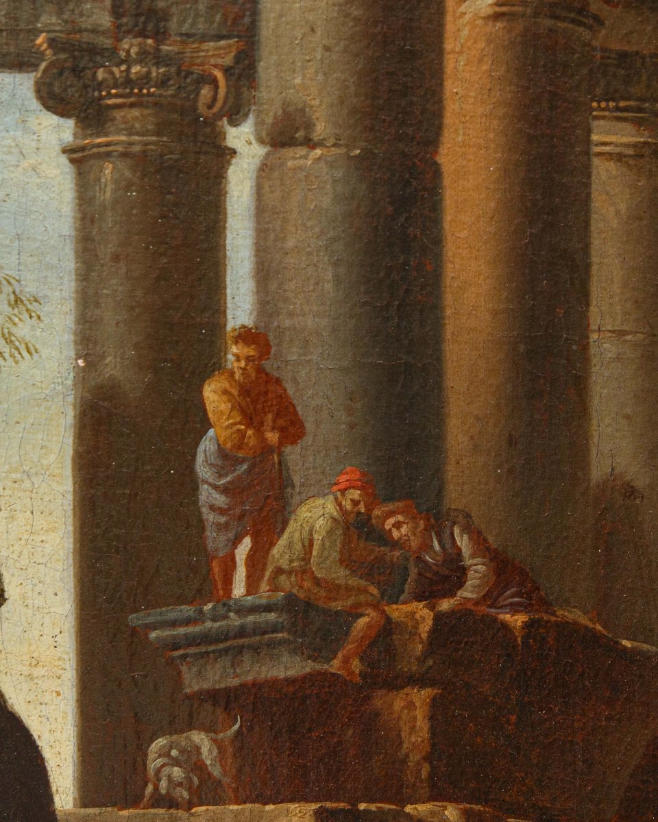 Giovanni Ghisolfi (Milano, 1623 – 1683), Paesaggio con rovine architettoniche e figure-photo-6