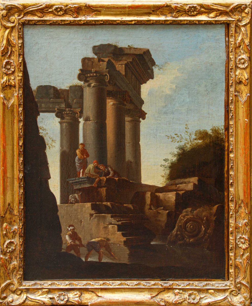 Giovanni Ghisolfi (Milano, 1623 – 1683), Paesaggio con rovine architettoniche e figure