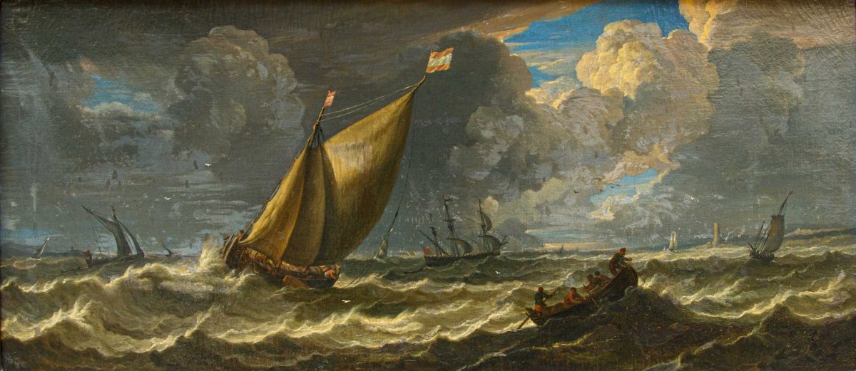 Pieter Mulier il Giovane (Haarlem, 1637– Milano, 1701), Navi in un mare in tempesta-photo-2
