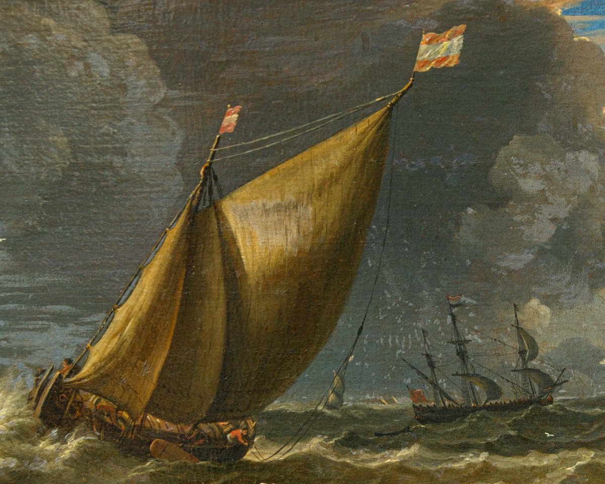 Pieter Mulier il Giovane (Haarlem, 1637– Milano, 1701), Navi in un mare in tempesta-photo-3