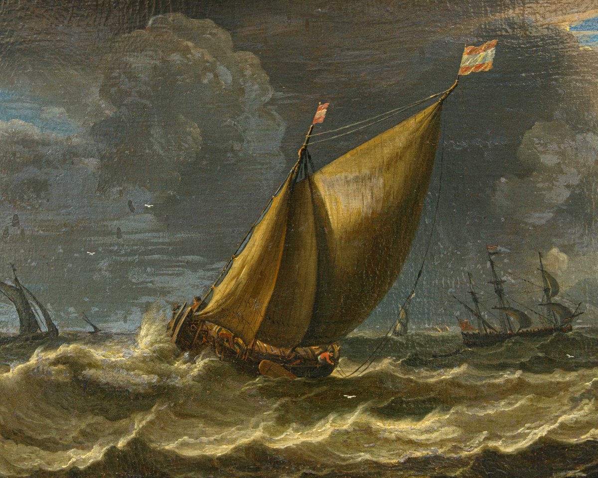 Pieter Mulier il Giovane (Haarlem, 1637– Milano, 1701), Navi in un mare in tempesta-photo-6