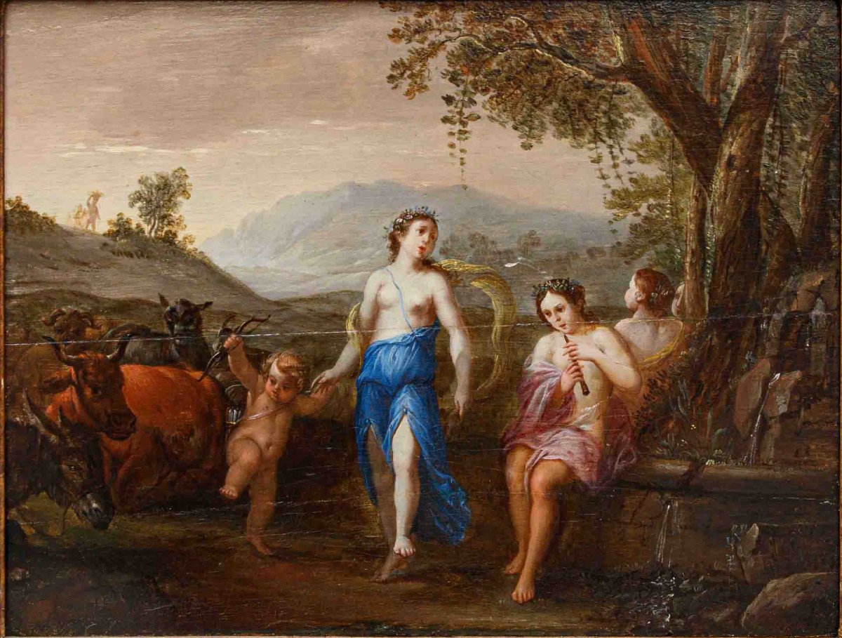 Bottega di Victor Honoré Janssens (1658 – 1736) Paesaggio con figure mitologiche-photo-2