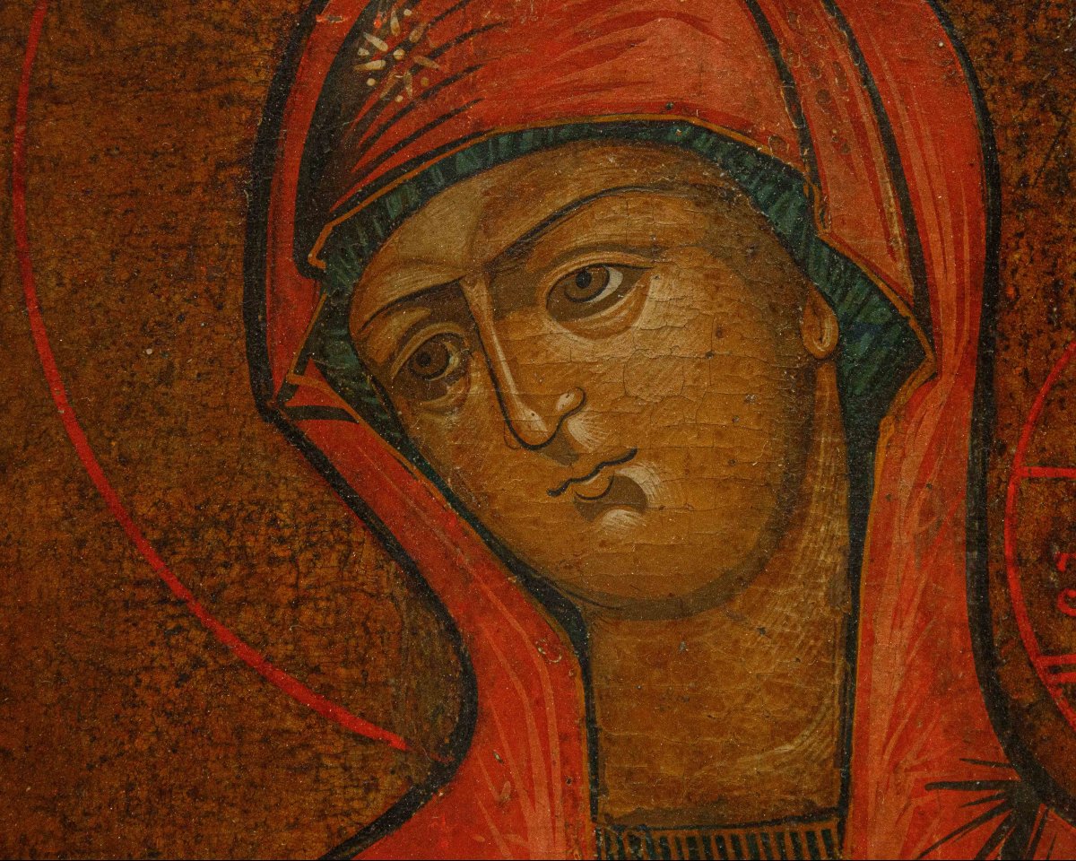Russia, XIX secolo, Icona; Madonna con Bambino e committente-photo-2