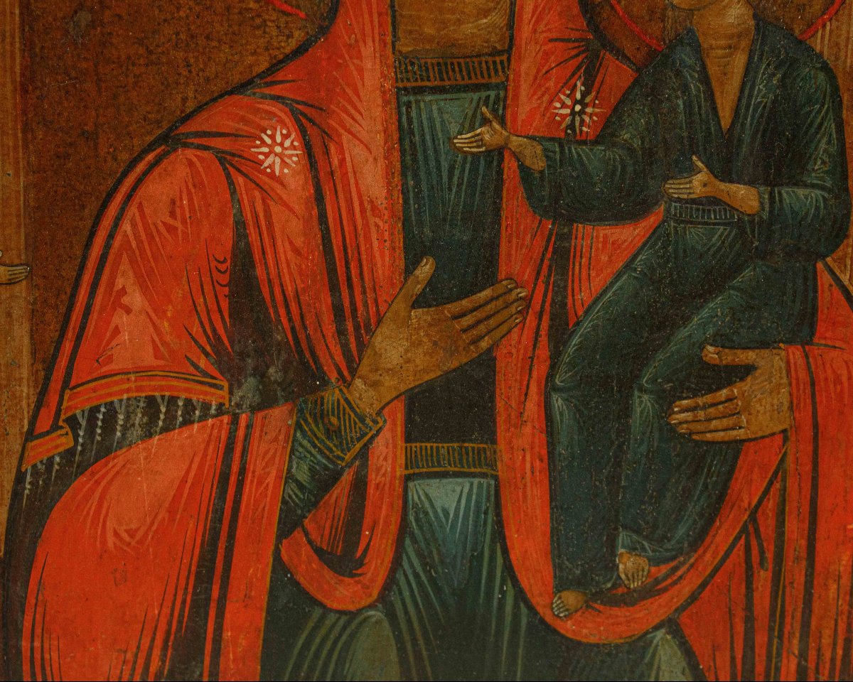 Russia, XIX secolo, Icona; Madonna con Bambino e committente-photo-3