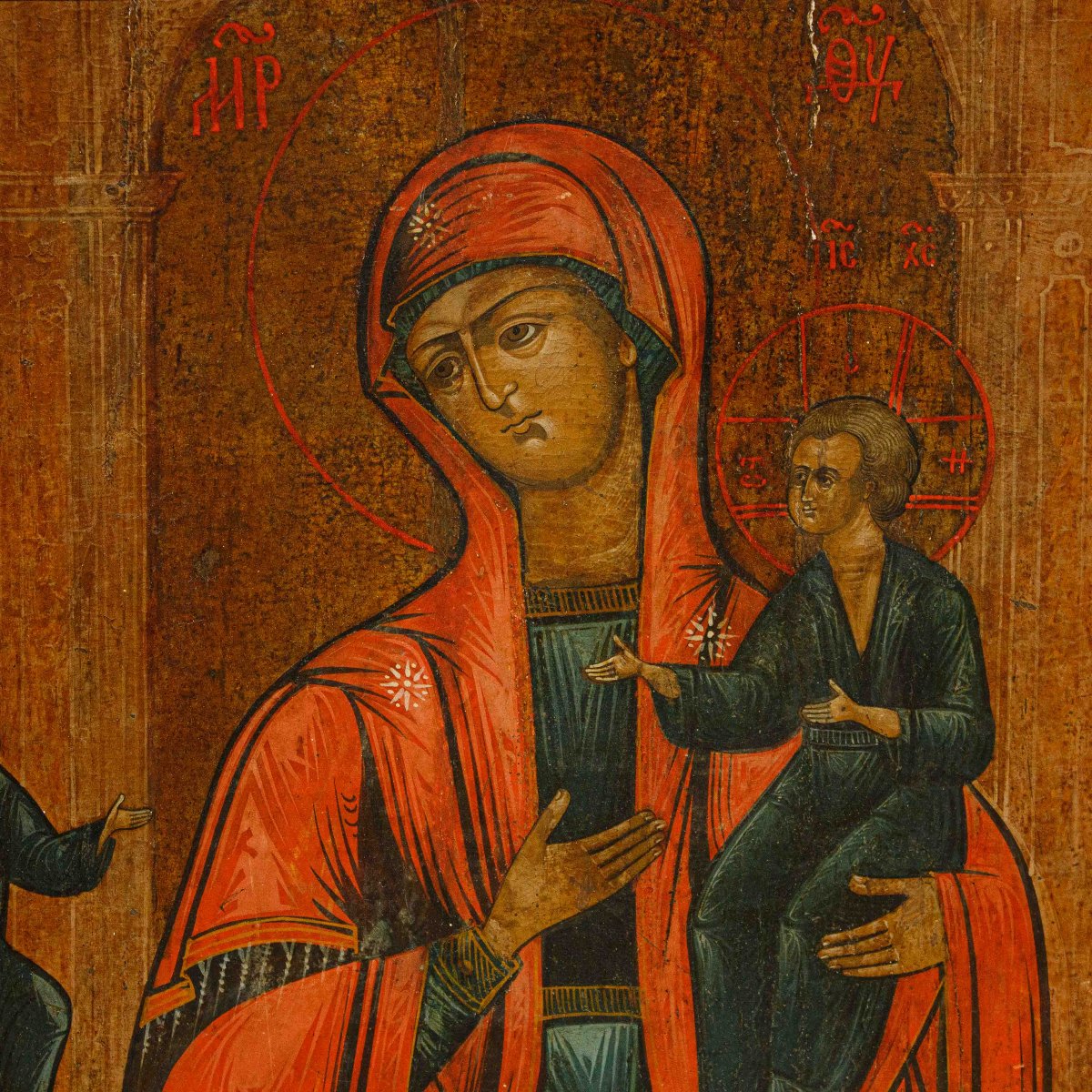 Russia, XIX secolo, Icona; Madonna con Bambino e committente-photo-5