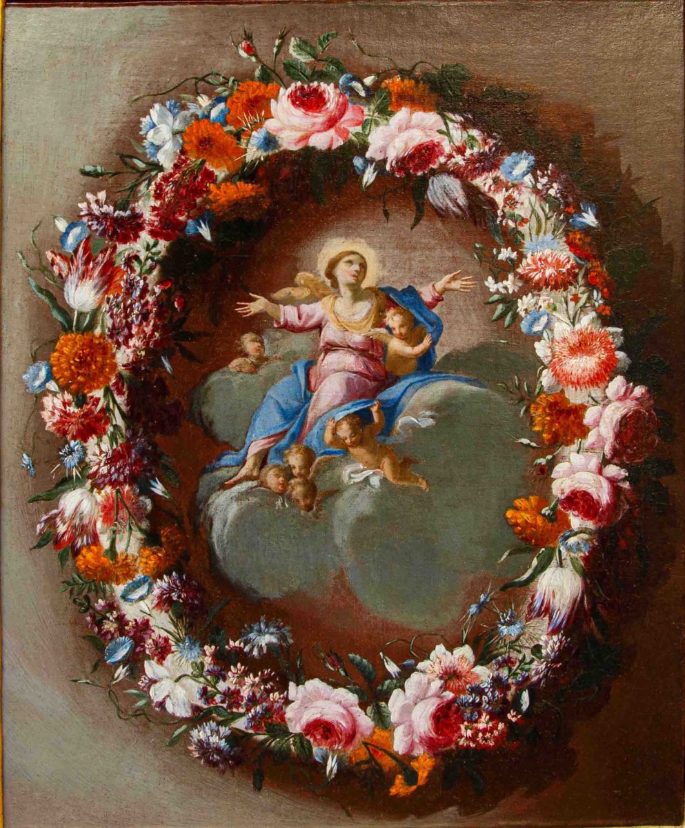 Carel de Vogelaer, e pittore romano della seconda metà del  XVII secolo, Ghirlanda di fiori-photo-2