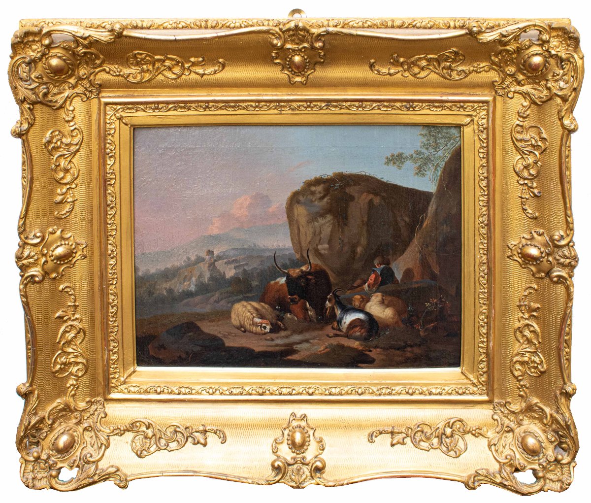 Cerchia di Nicolaes Berchem (1620, Haarlem - 1683, Amsterdam), Scena con armenti