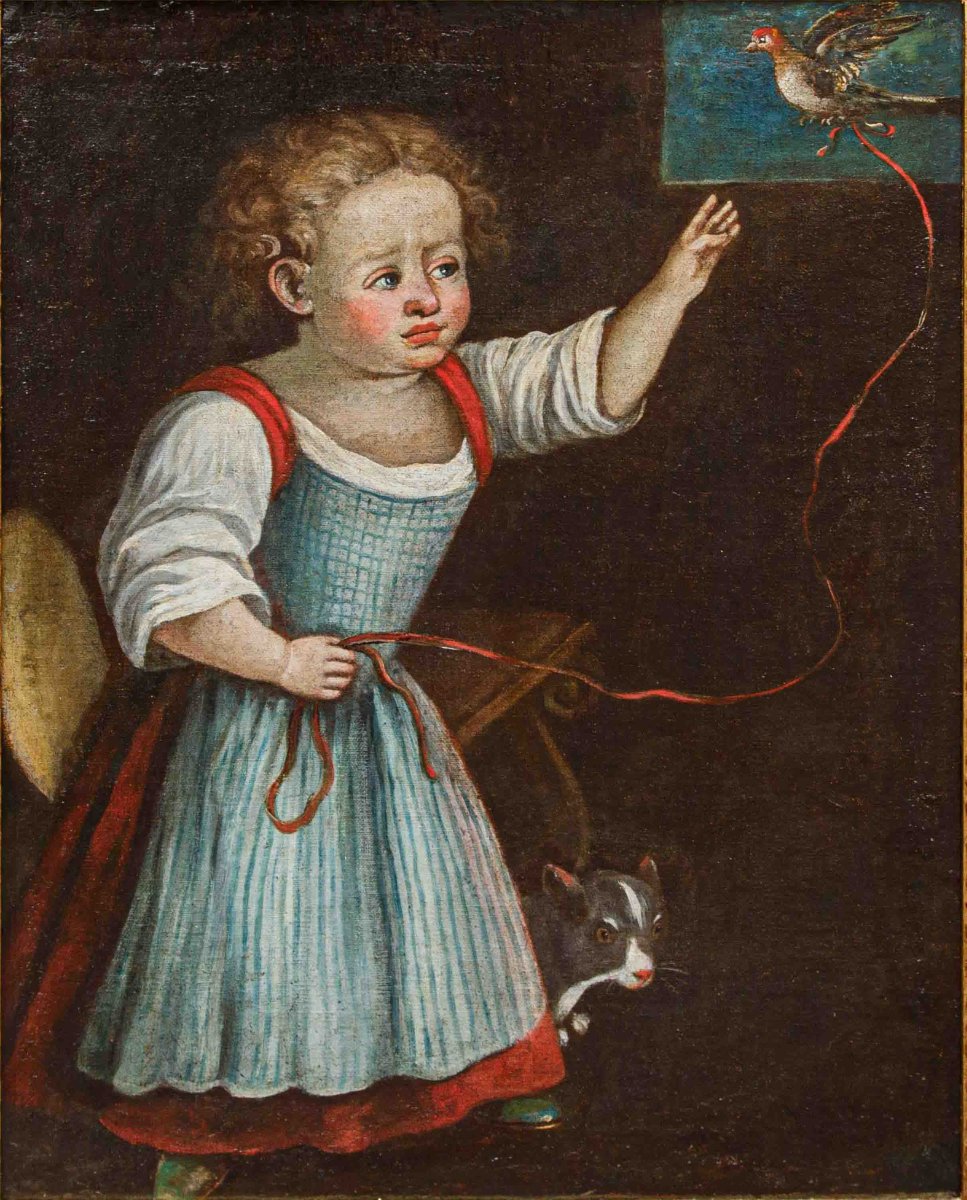 XVII secolo, Bambina che gioca con uccellino-photo-2