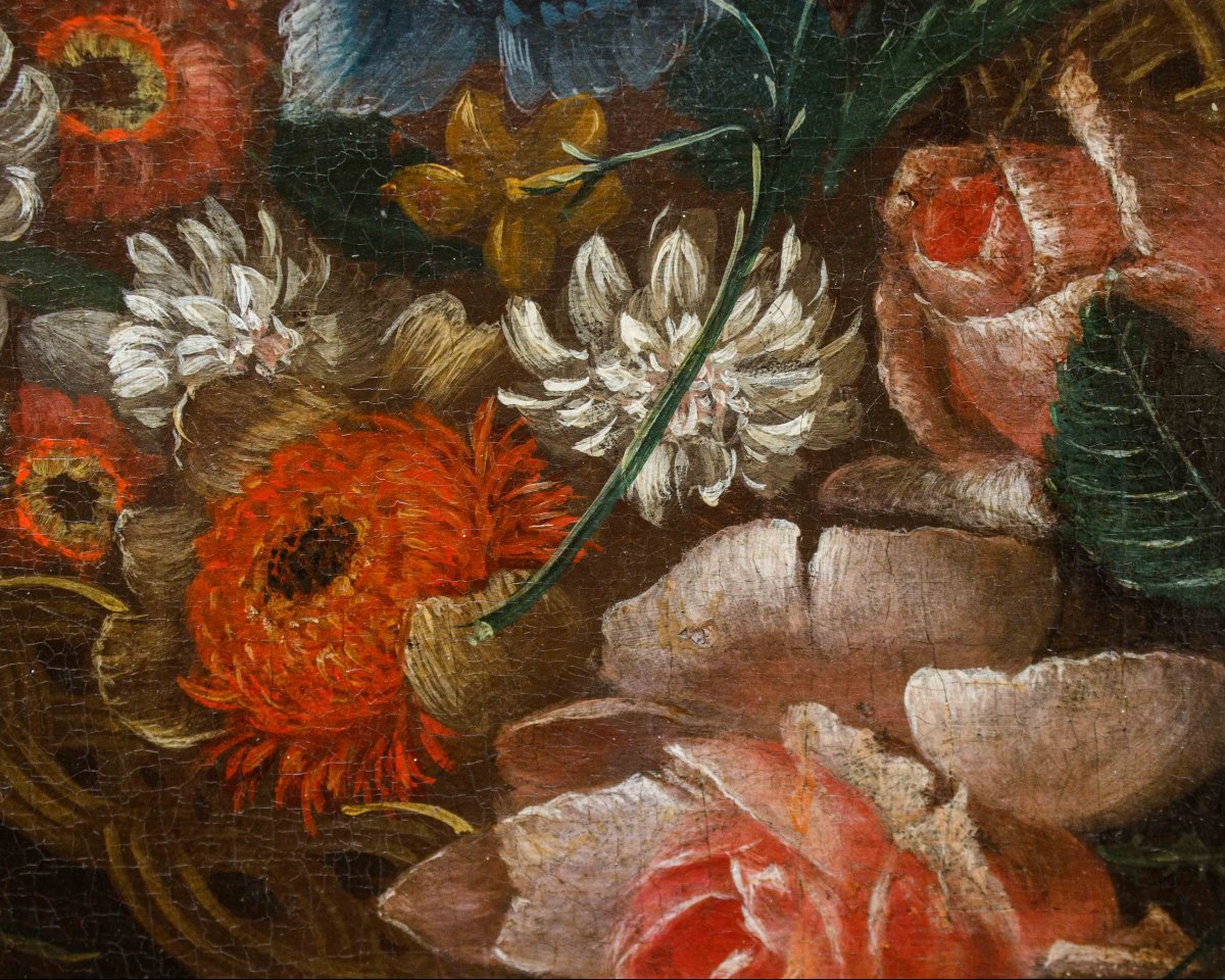 Scuola del XVIII secolo, Natura morta con cesto di fiori-photo-3