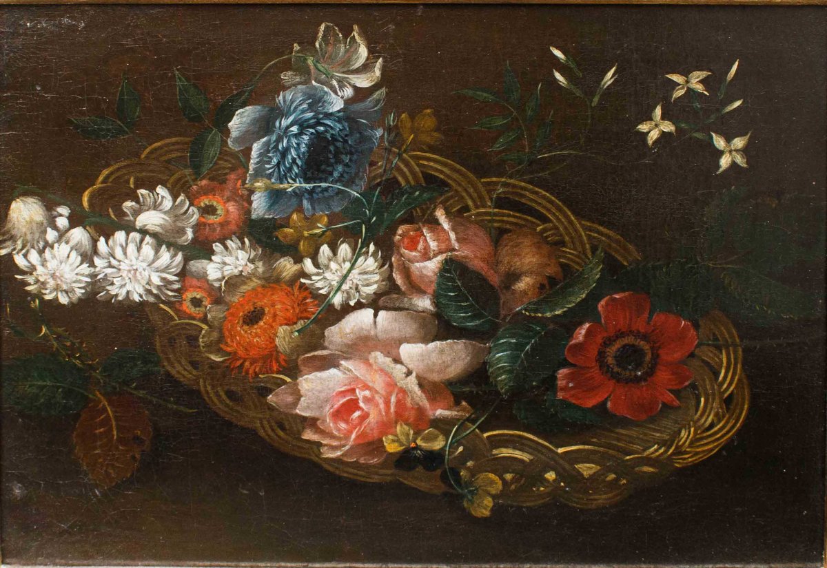 Scuola del XVIII secolo, Natura morta con cesto di fiori-photo-4