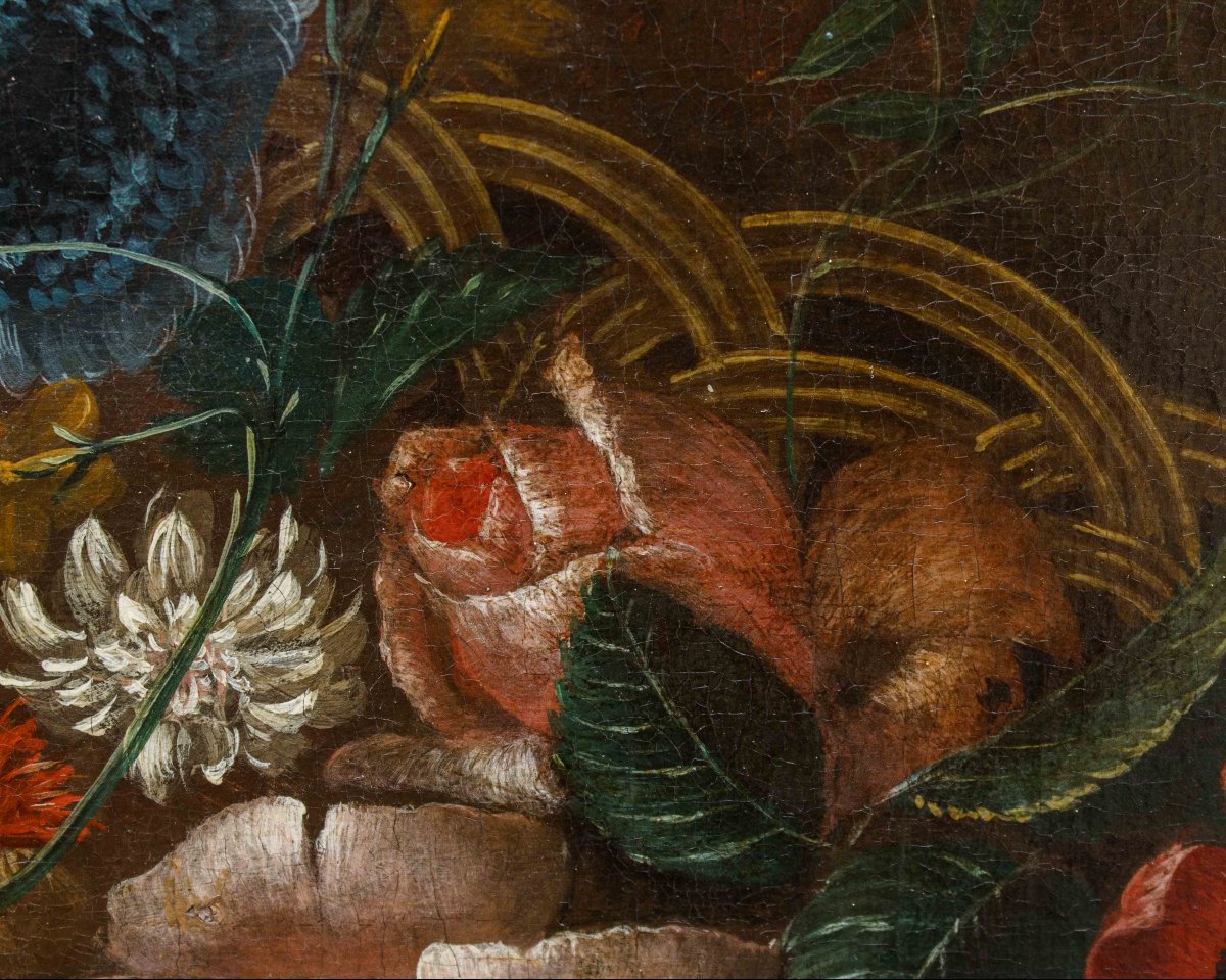 Scuola del XVIII secolo, Natura morta con cesto di fiori-photo-2
