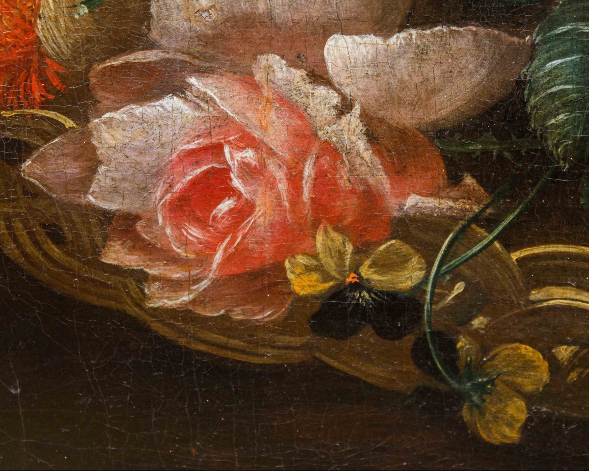 Scuola del XVIII secolo, Natura morta con cesto di fiori-photo-3