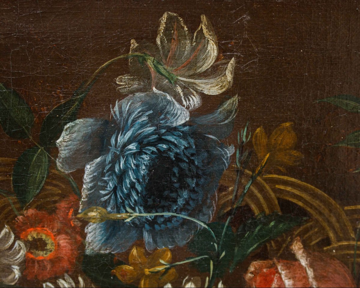 Scuola del XVIII secolo, Natura morta con cesto di fiori-photo-4