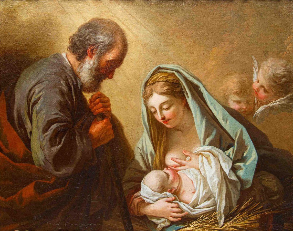 Pittore veneto della prima metà del XVIII secolo, Madonna del latte e San Giuseppe-photo-2