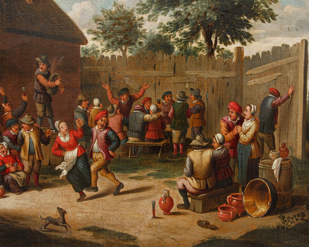 David Teniers il Giovane (Anversa, 1610 – Bruxelles, 1690), bottega di, Festa di villaggio-photo-4