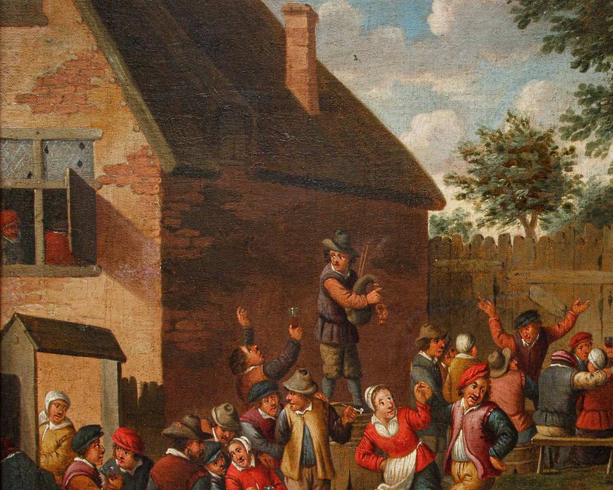 David Teniers il Giovane (Anversa, 1610 – Bruxelles, 1690), bottega di, Festa di villaggio-photo-2