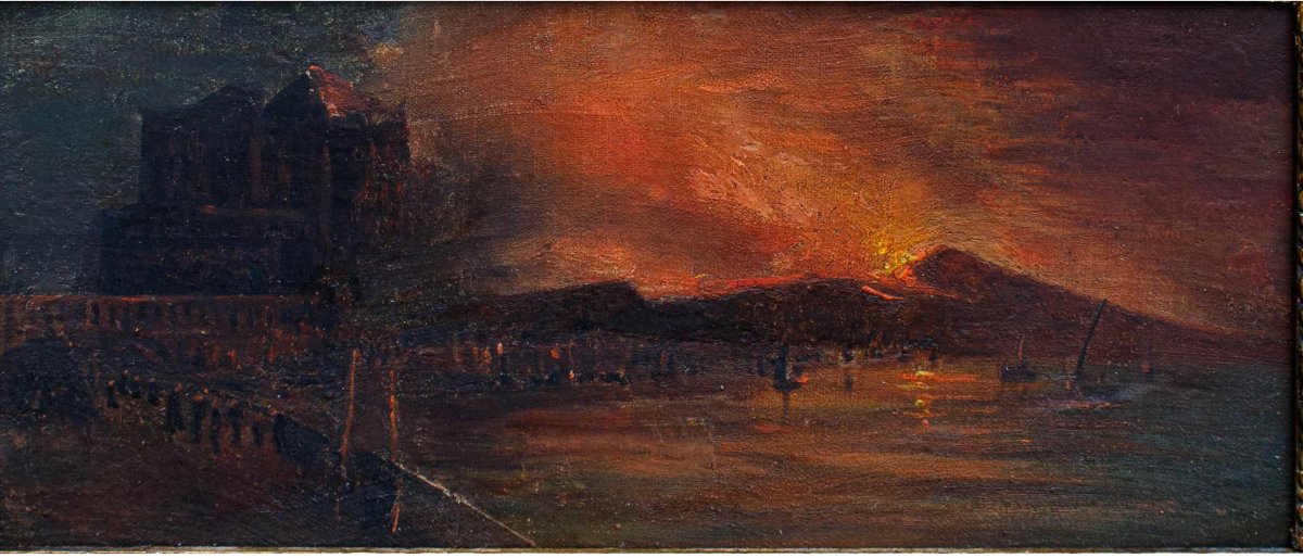 Scuola napoletana, XIX secolo, L'eruzione del Vesuvio-photo-2