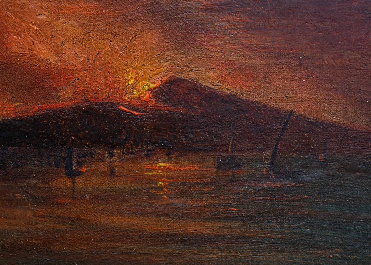Scuola napoletana, XIX secolo, L'eruzione del Vesuvio-photo-4