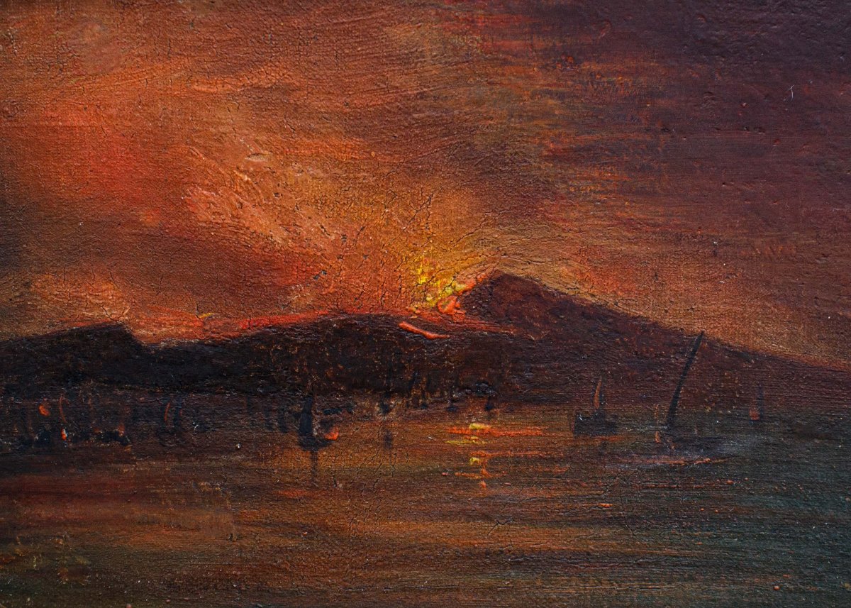 Scuola napoletana, XIX secolo, L'eruzione del Vesuvio-photo-3