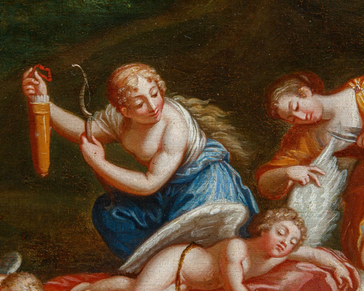 Cerchia di Francesco Albani (Bologna, 1578 – 1660), Cupidi dormienti disarmati dalle ninfe-photo-4