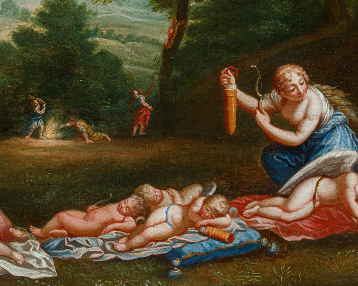 Cerchia di Francesco Albani (Bologna, 1578 – 1660), Cupidi dormienti disarmati dalle ninfe-photo-5