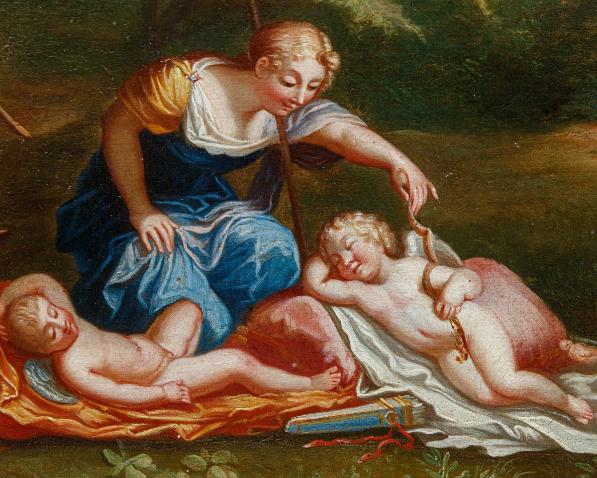 Cerchia di Francesco Albani (Bologna, 1578 – 1660), Cupidi dormienti disarmati dalle ninfe-photo-6