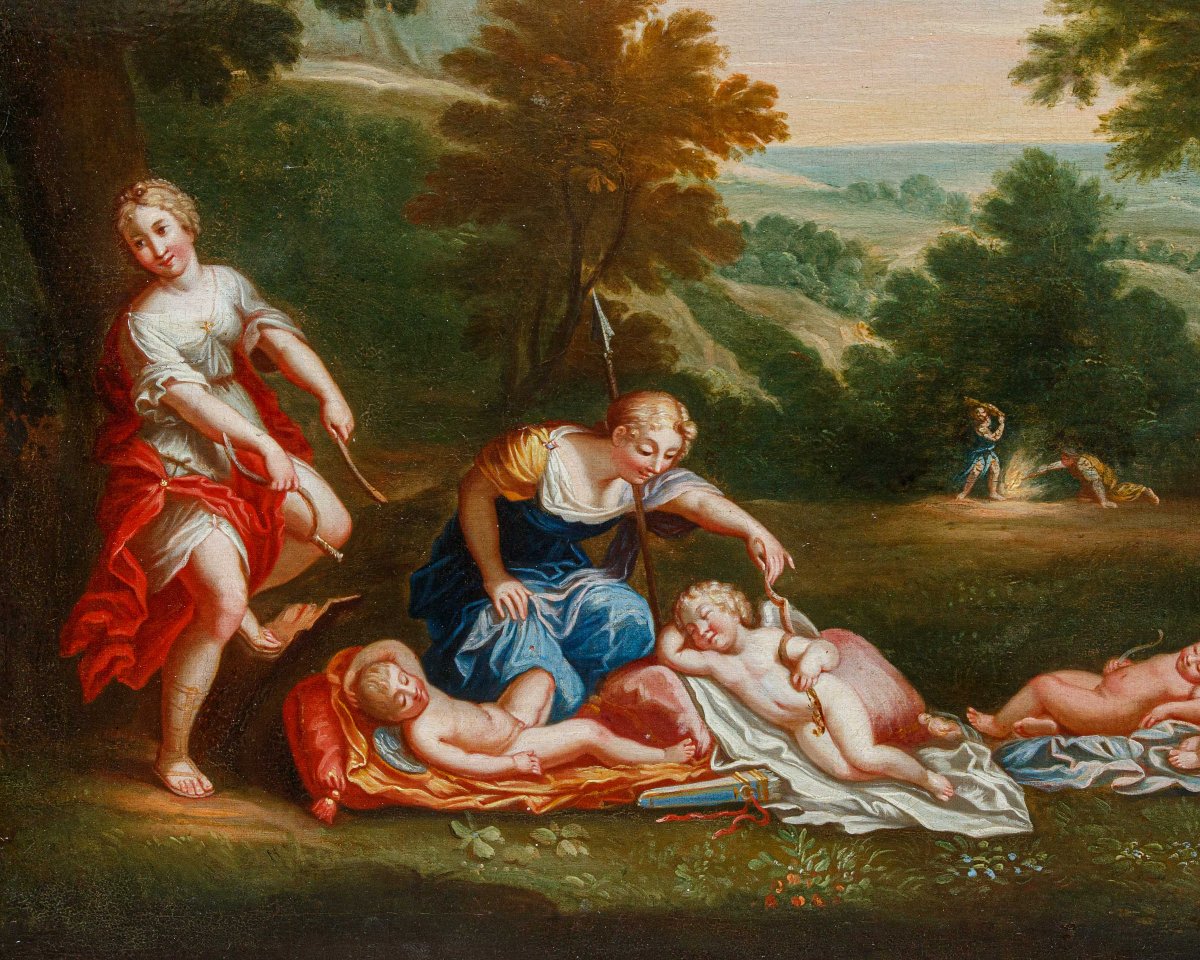 Cerchia di Francesco Albani (Bologna, 1578 – 1660), Cupidi dormienti disarmati dalle ninfe-photo-8