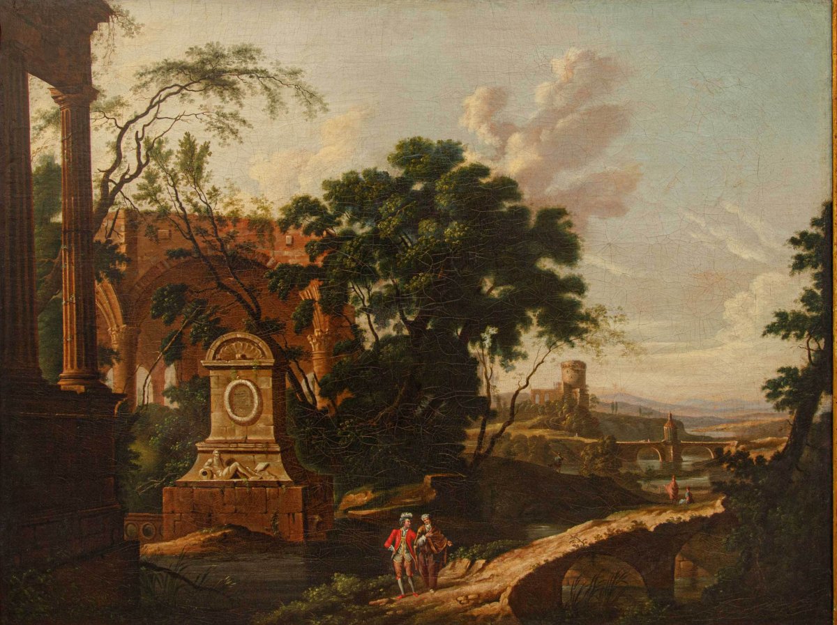 Giuseppe Bacigalupo (Tribogna (GE), 1744 – Genova, 1821), attr., Paesaggio con rovine-photo-2
