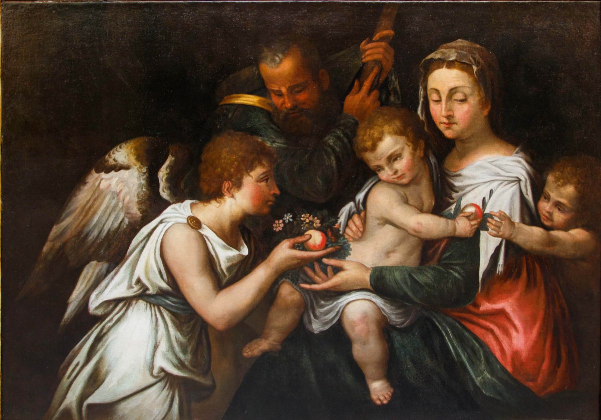 Scuola emiliana, prima metà del XVII secolo, Sacra Famiglia con San Giovannino e un angelo-photo-2