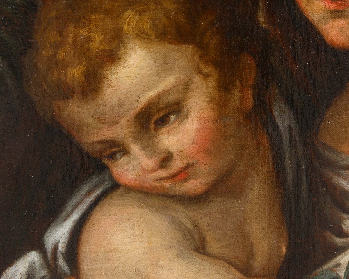 Scuola emiliana, prima metà del XVII secolo, Sacra Famiglia con San Giovannino e un angelo-photo-4