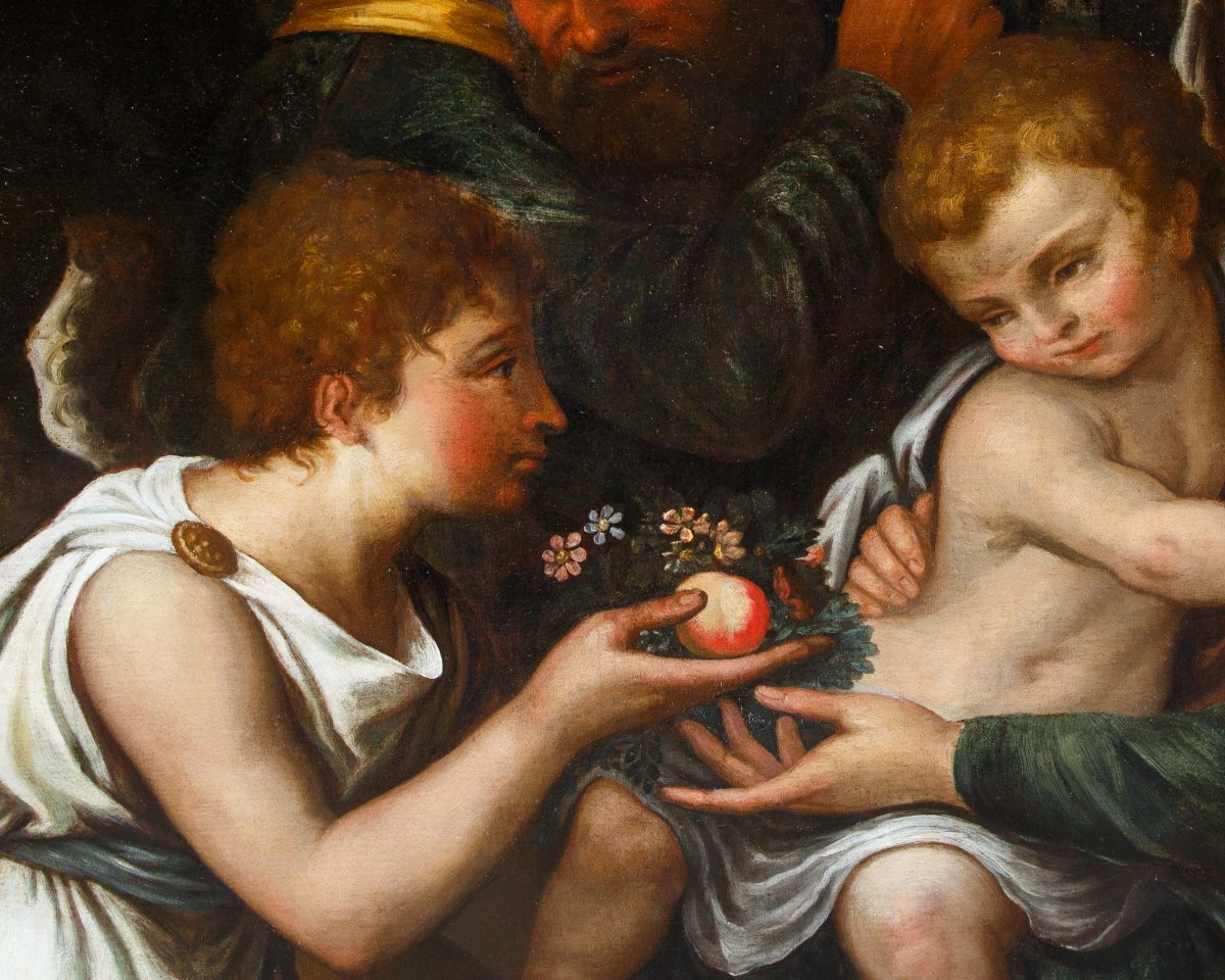 Scuola emiliana, prima metà del XVII secolo, Sacra Famiglia con San Giovannino e un angelo-photo-1