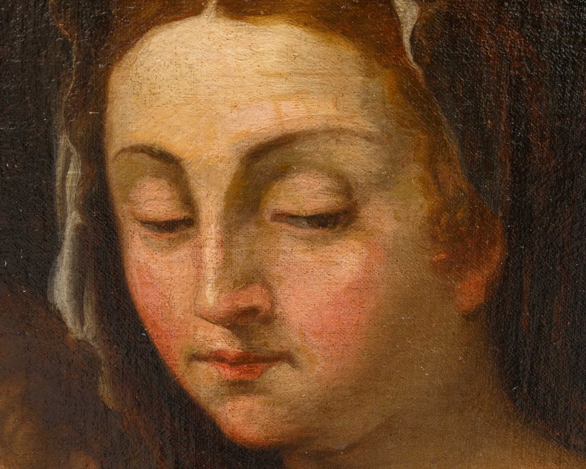 Scuola emiliana, prima metà del XVII secolo, Sacra Famiglia con San Giovannino e un angelo-photo-2