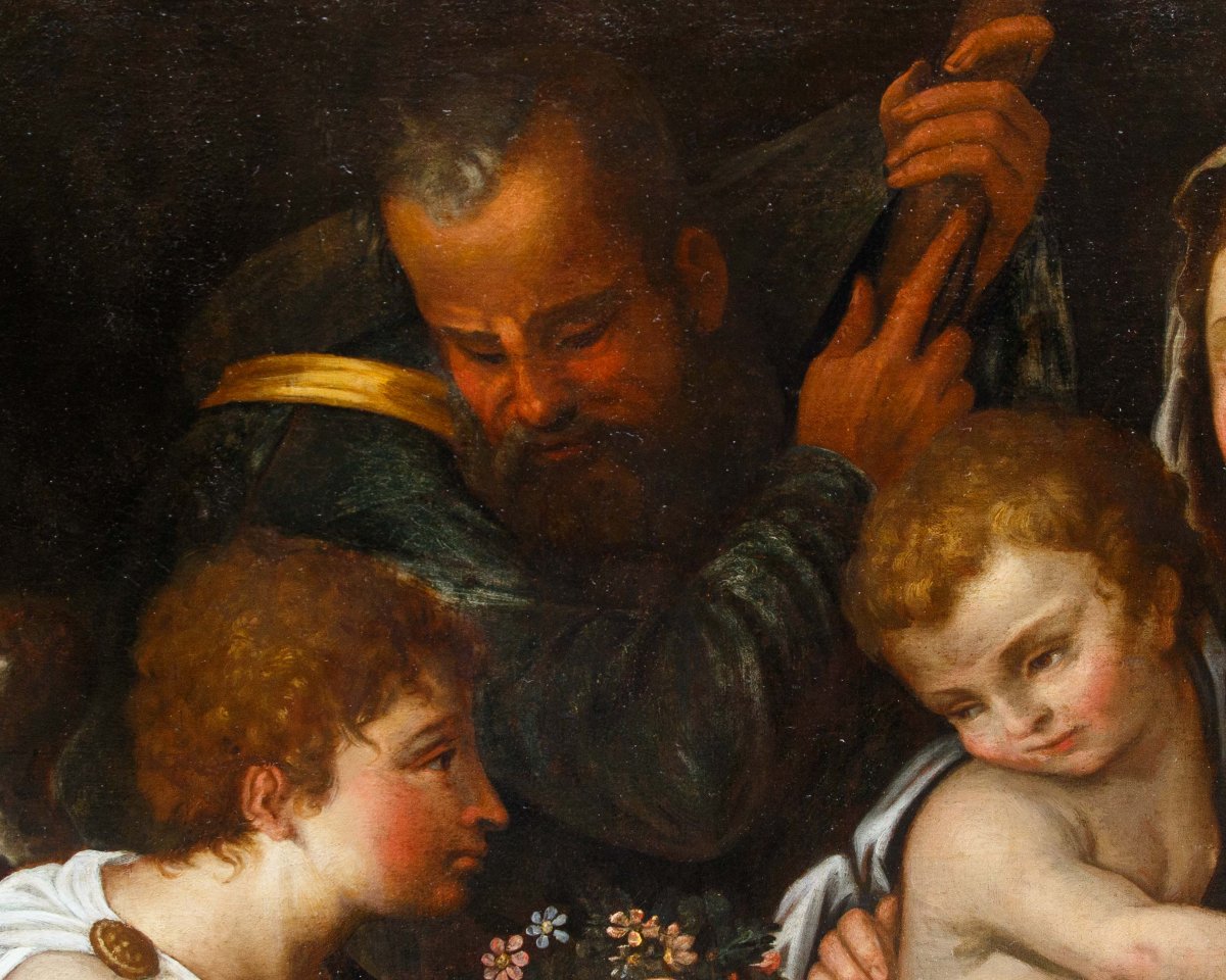 Scuola emiliana, prima metà del XVII secolo, Sacra Famiglia con San Giovannino e un angelo-photo-4