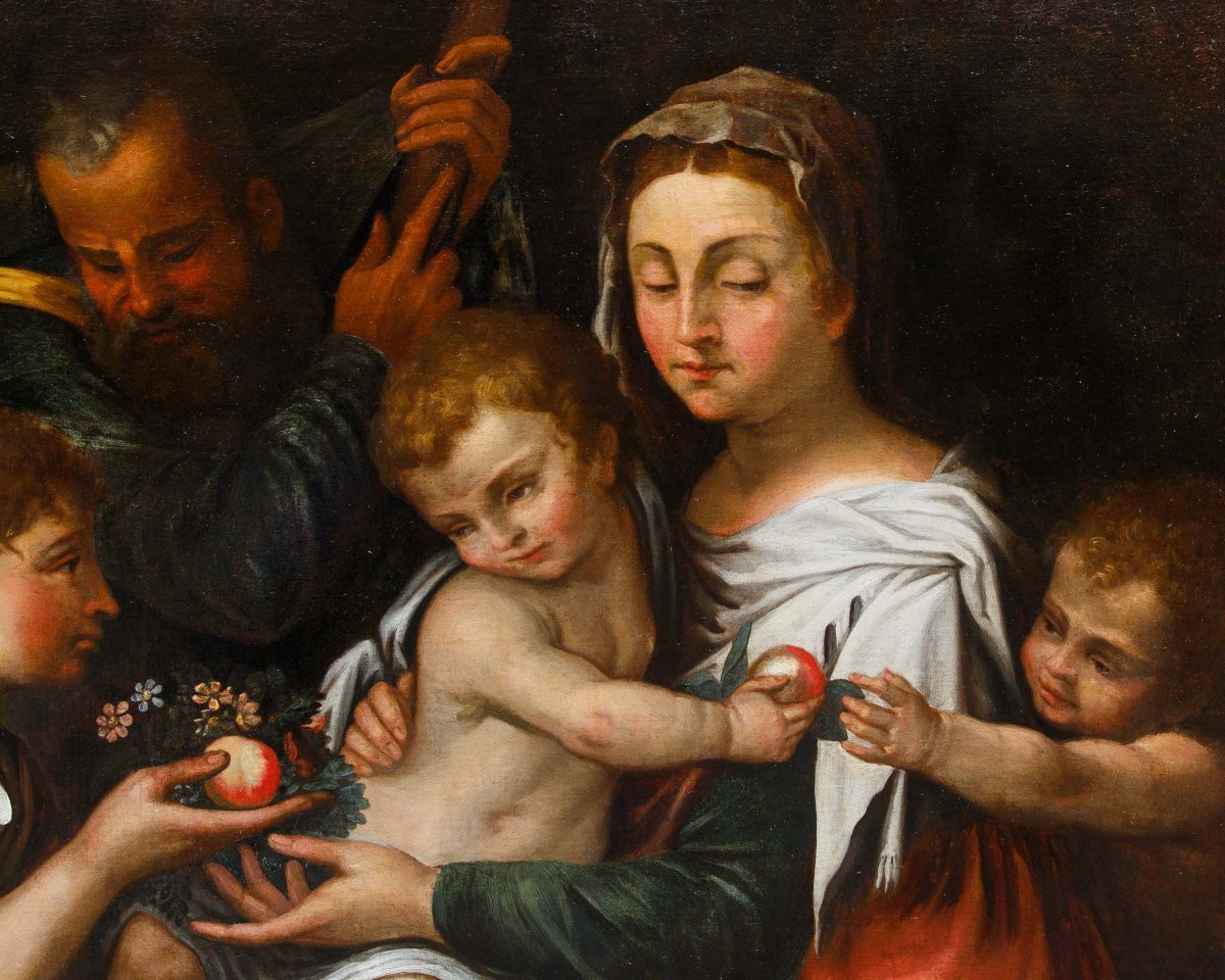 Scuola emiliana, prima metà del XVII secolo, Sacra Famiglia con San Giovannino e un angelo-photo-5