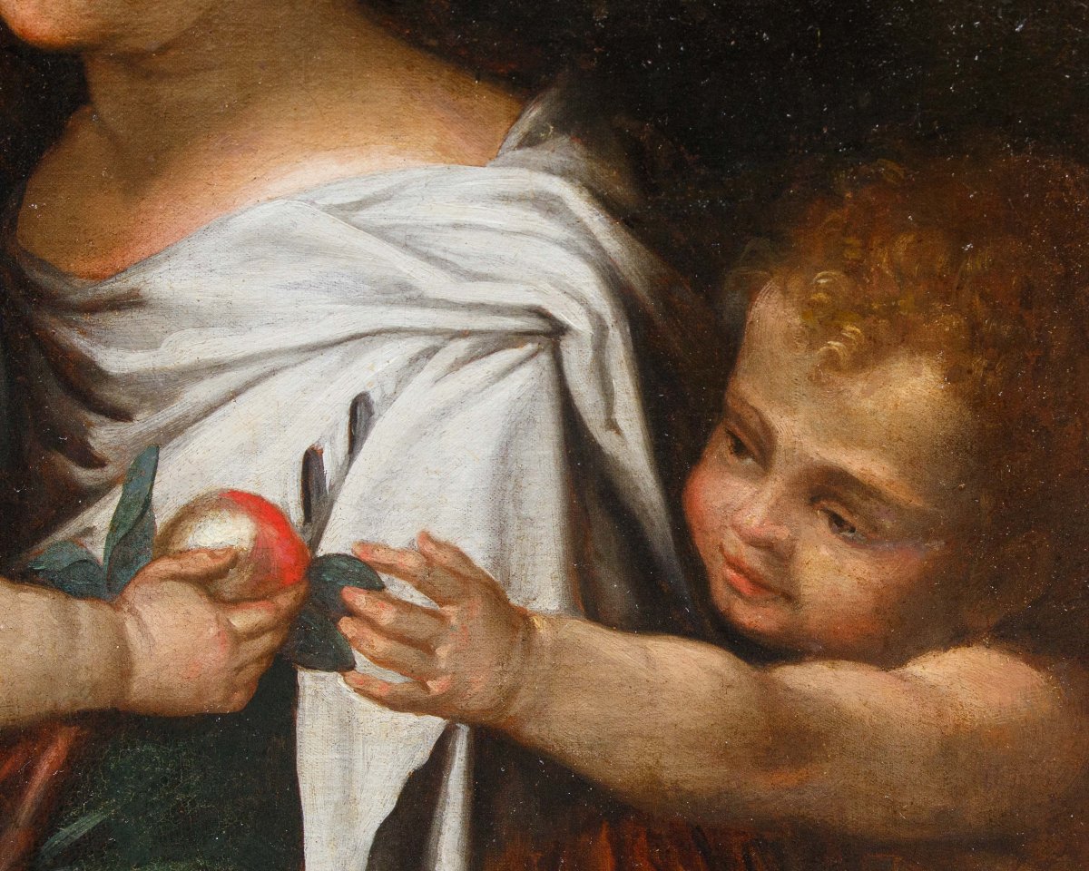 Scuola emiliana, prima metà del XVII secolo, Sacra Famiglia con San Giovannino e un angelo-photo-6