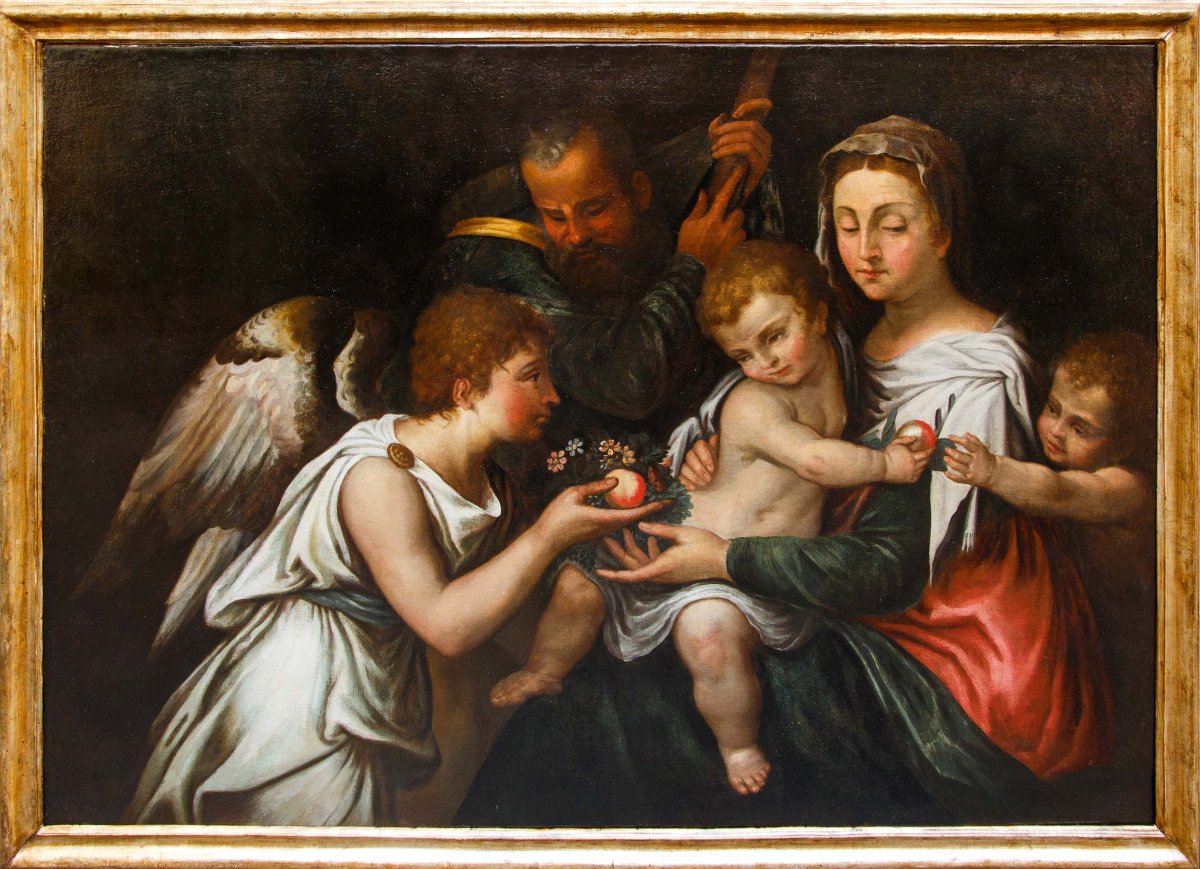 Scuola emiliana, prima metà del XVII secolo, Sacra Famiglia con San Giovannino e un angelo