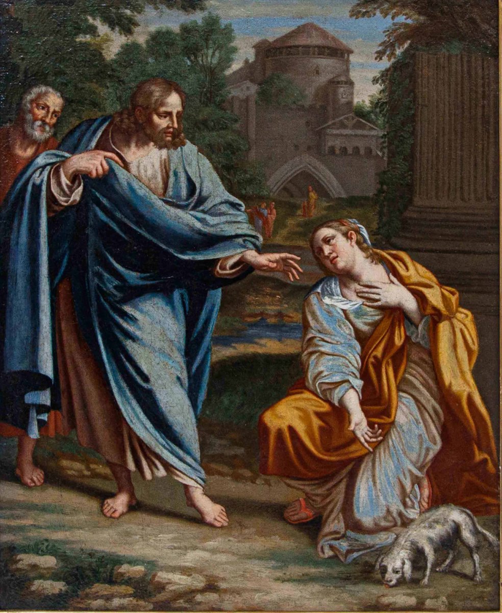 Seguace di Annibale Carracci (Bologna, 1560 – Roma, 1609), XVII secolo, Cristo e la Cananea-photo-2