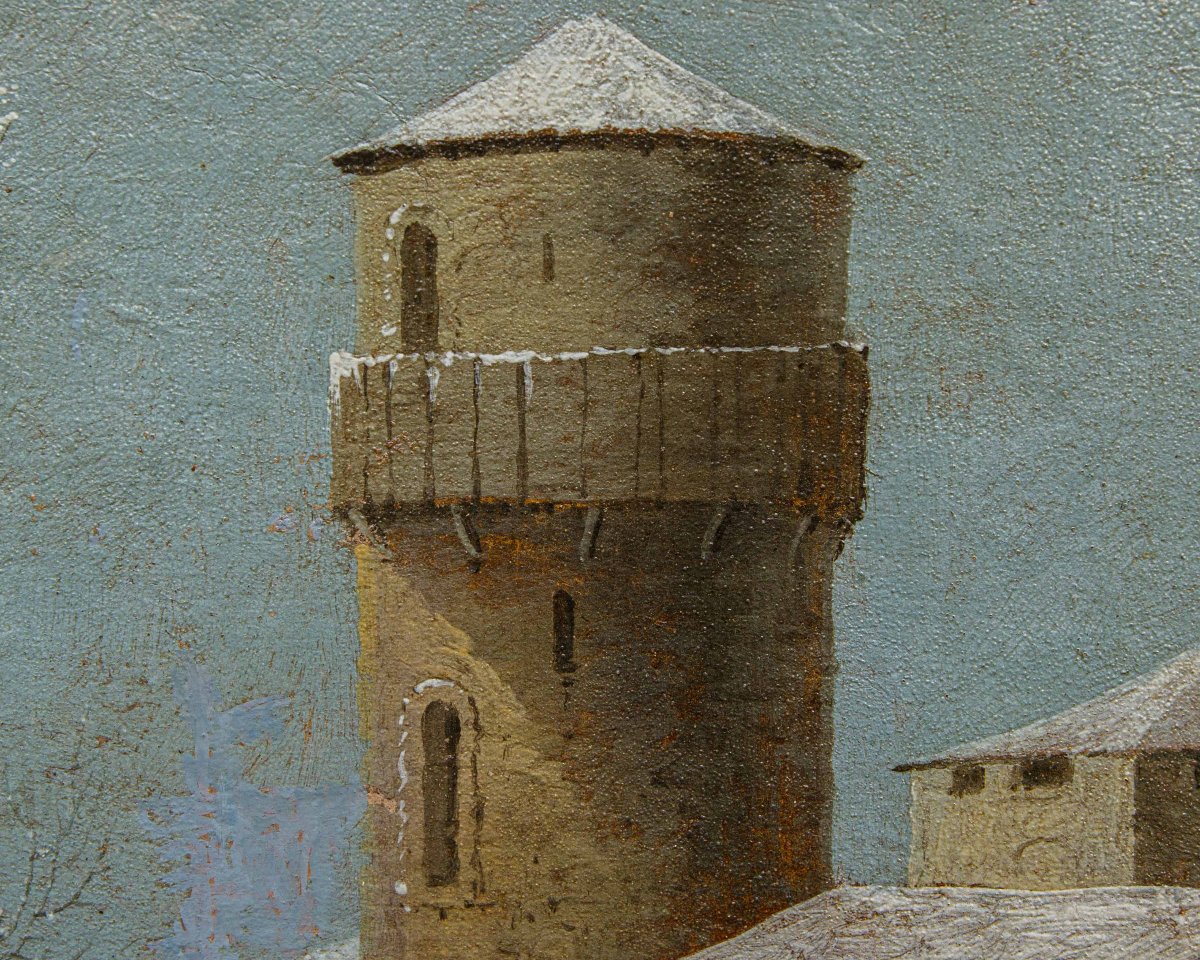 XVIII secolo, Paesaggio innevato con castello e figure-photo-4