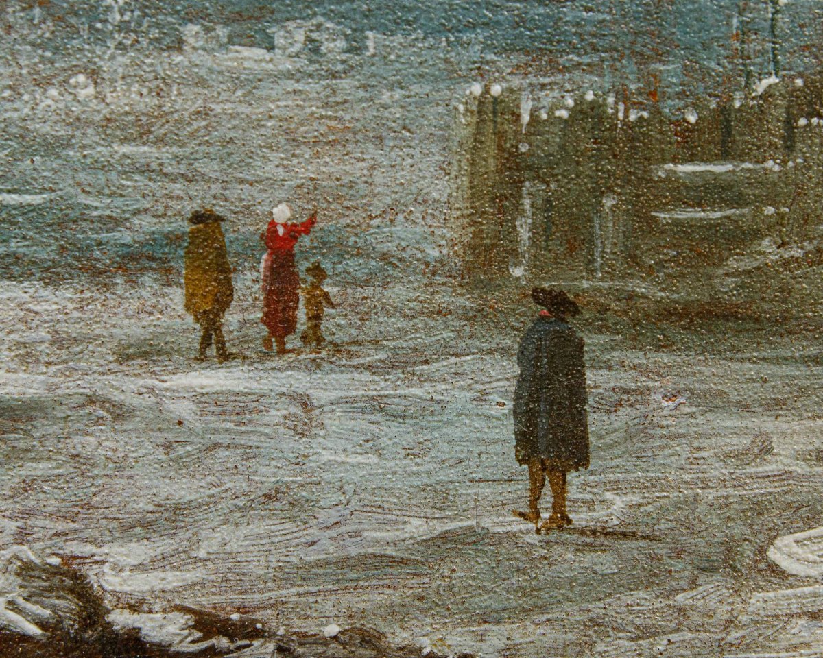 XVIII secolo, Paesaggio innevato con castello e figure-photo-2