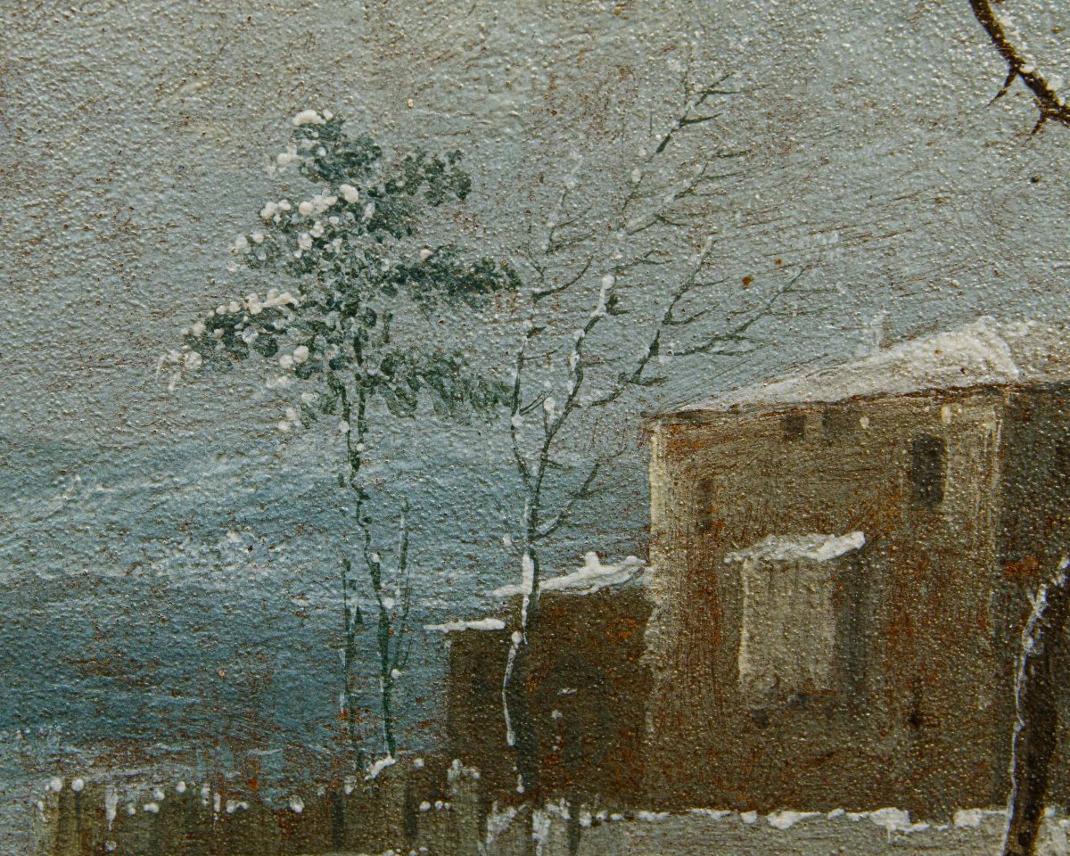 XVIII secolo, Paesaggio innevato con castello e figure-photo-4