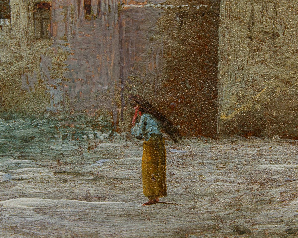 XVIII secolo, Paesaggio innevato con castello e figure-photo-8