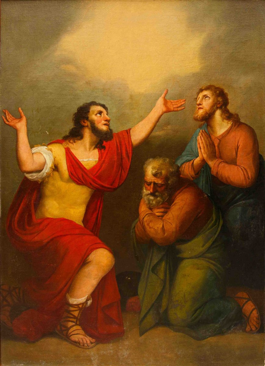 Pittore neoclassico, XIX secolo, Cornelio riceve lo Spirito Santo con Pietro a destra-photo-2