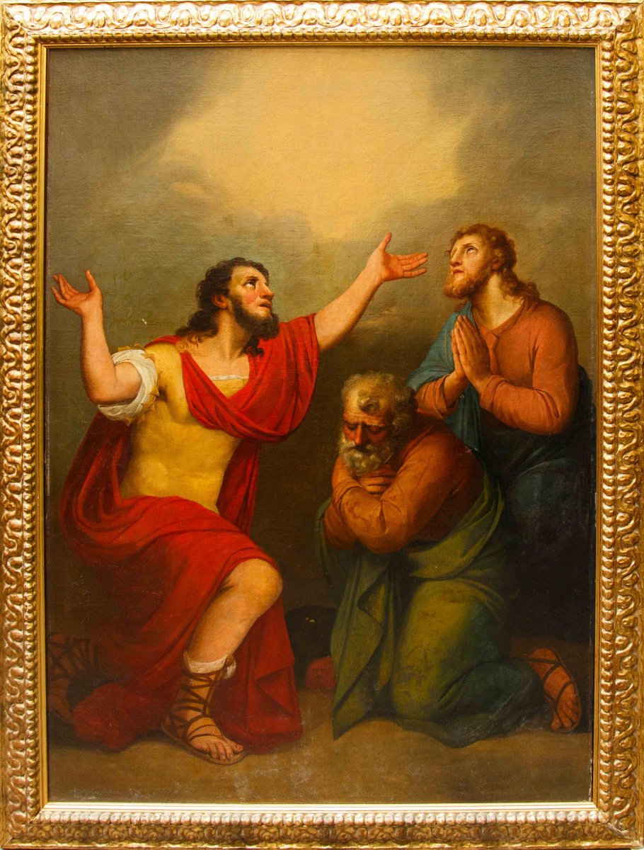 Pittore neoclassico, XIX secolo, Cornelio riceve lo Spirito Santo con Pietro a destra