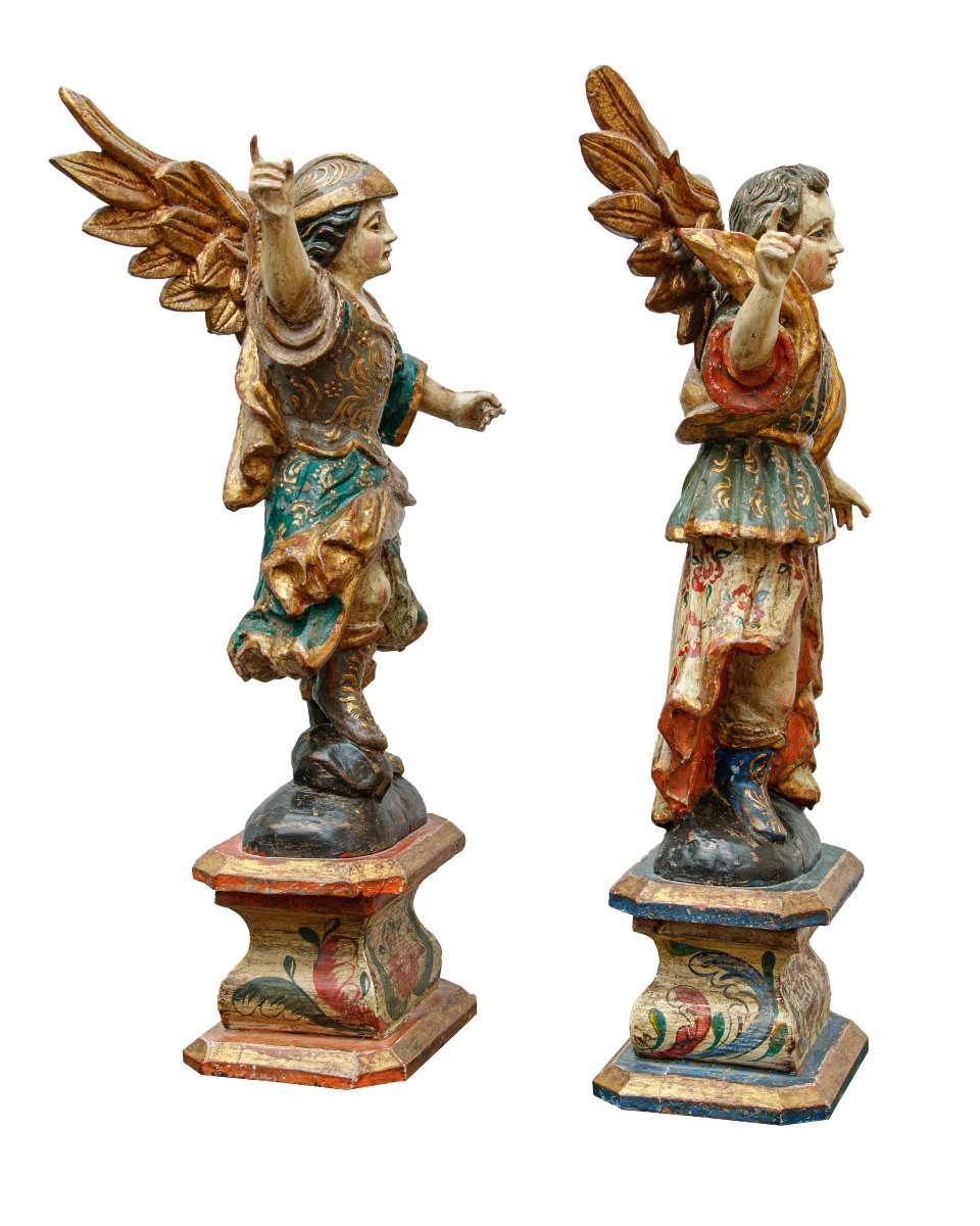 Scuola portoghese, fine del XVII secolo, Coppia di figure angeliche-photo-2