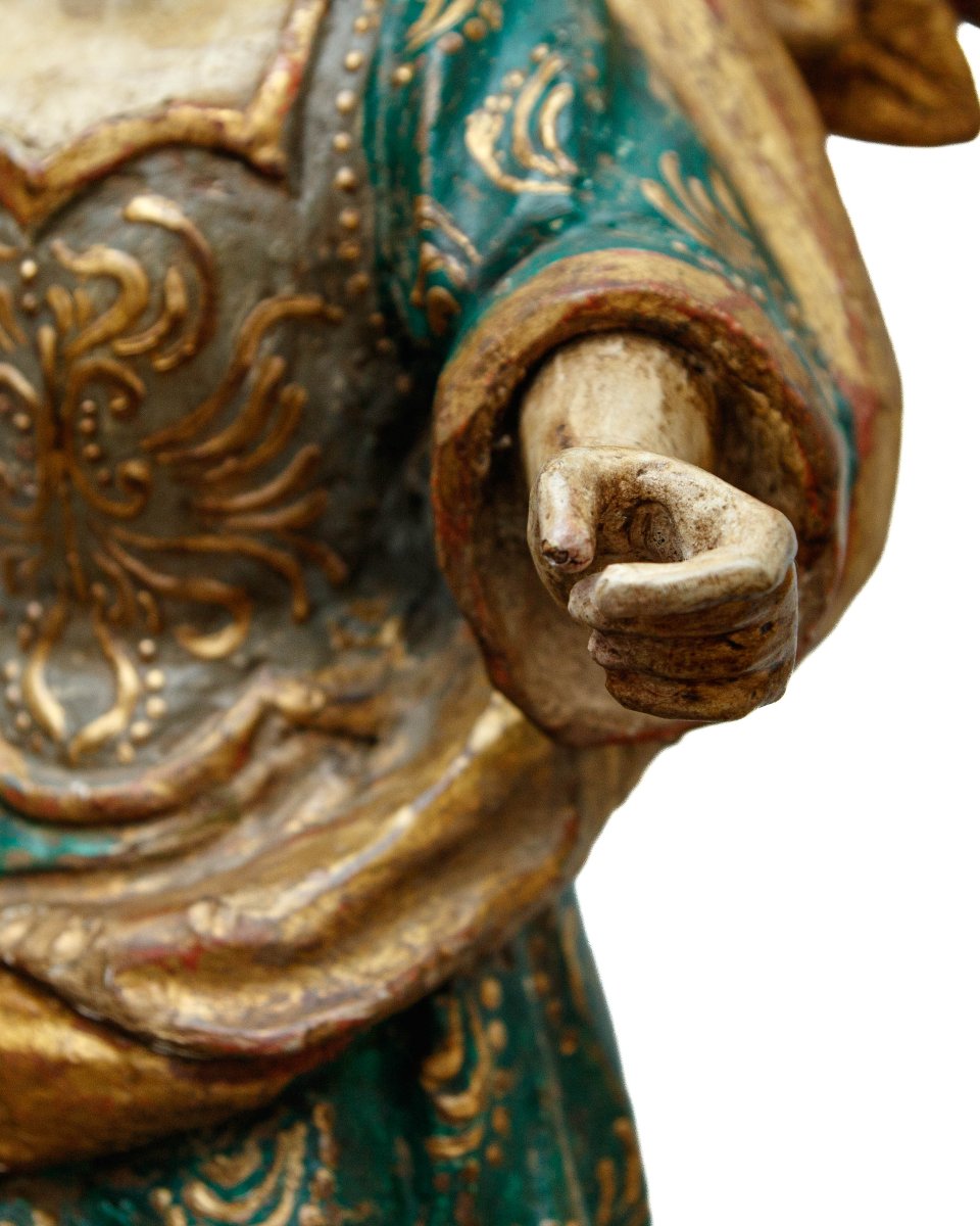 Scuola portoghese, fine del XVII secolo, Coppia di figure angeliche-photo-2