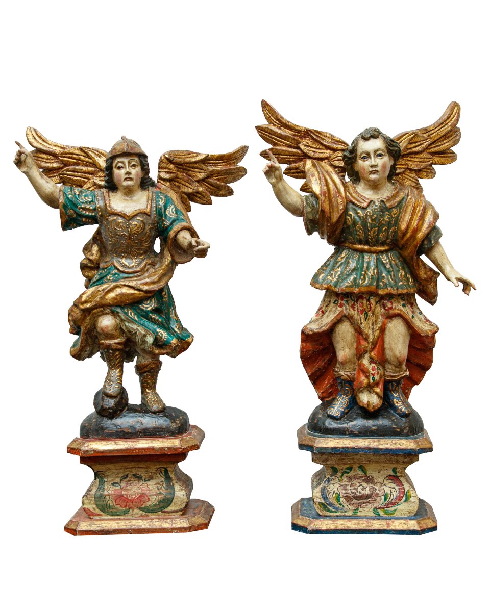 Scuola portoghese, fine del XVII secolo, Coppia di figure angeliche