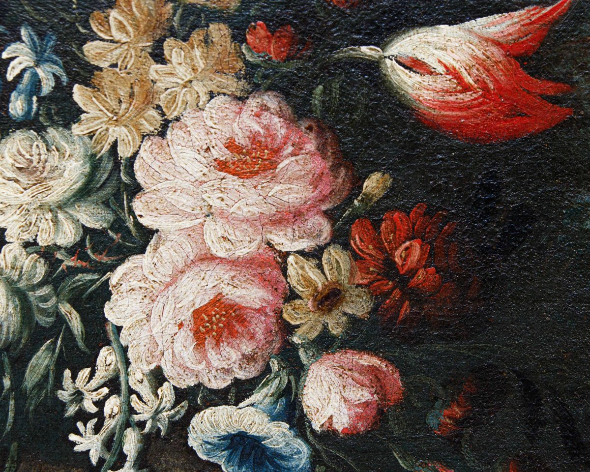 Angelo Zani, noto anche come “Monogrammista A.V.” ( XVIII secolo), Vaso di fiori con cane-photo-3