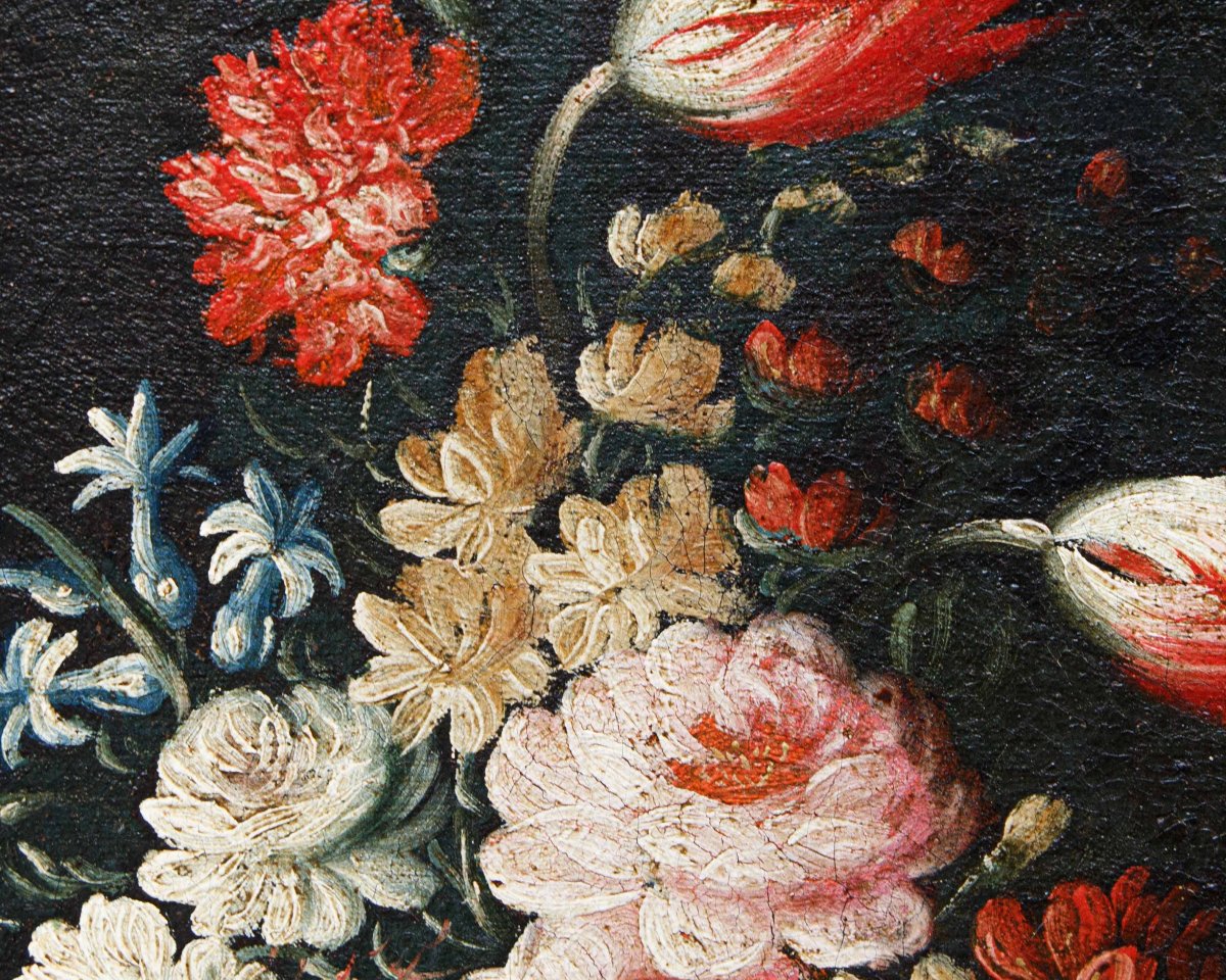 Angelo Zani, noto anche come “Monogrammista A.V.” ( XVIII secolo), Vaso di fiori con cane-photo-5